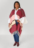 Plus Size Colorblock Brushed Knit Kimono