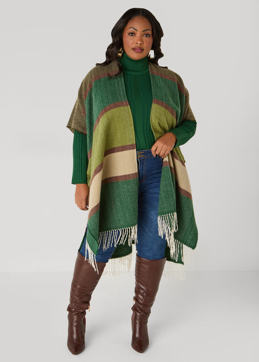 Plus Size Brushed Knit Colorblock Kimono