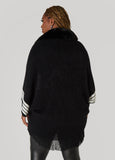 Faux Fur Trimmed Striped Poncho