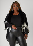 Plus Size Faux Fur Trimmed Striped Poncho