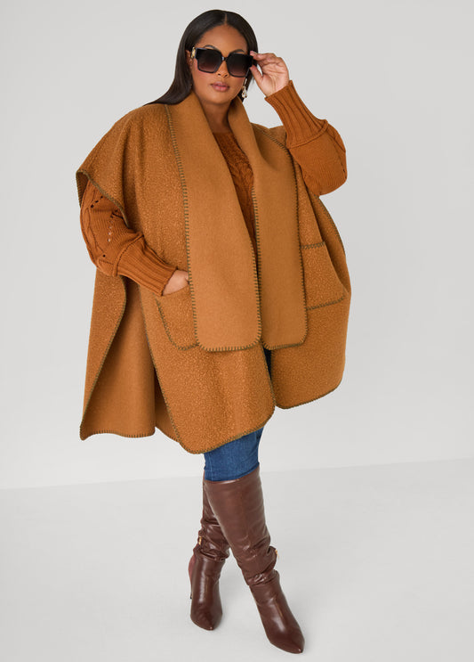 Plus Size Scarf Detailed Bouclé Ruana