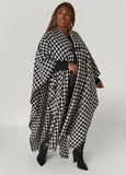 Faux Leather Trimmed Checked Ruana