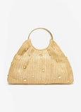 Studded Straw Hobo Bag