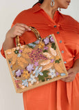 Floral Embellished Canvas Tote