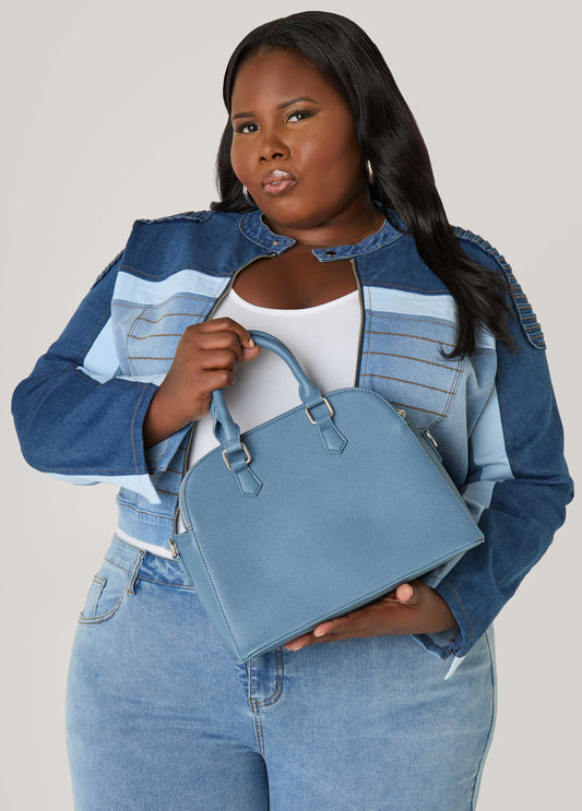 Textured Faux Leather Satchel