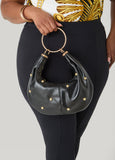 Studded Faux Leather Hobo Bag