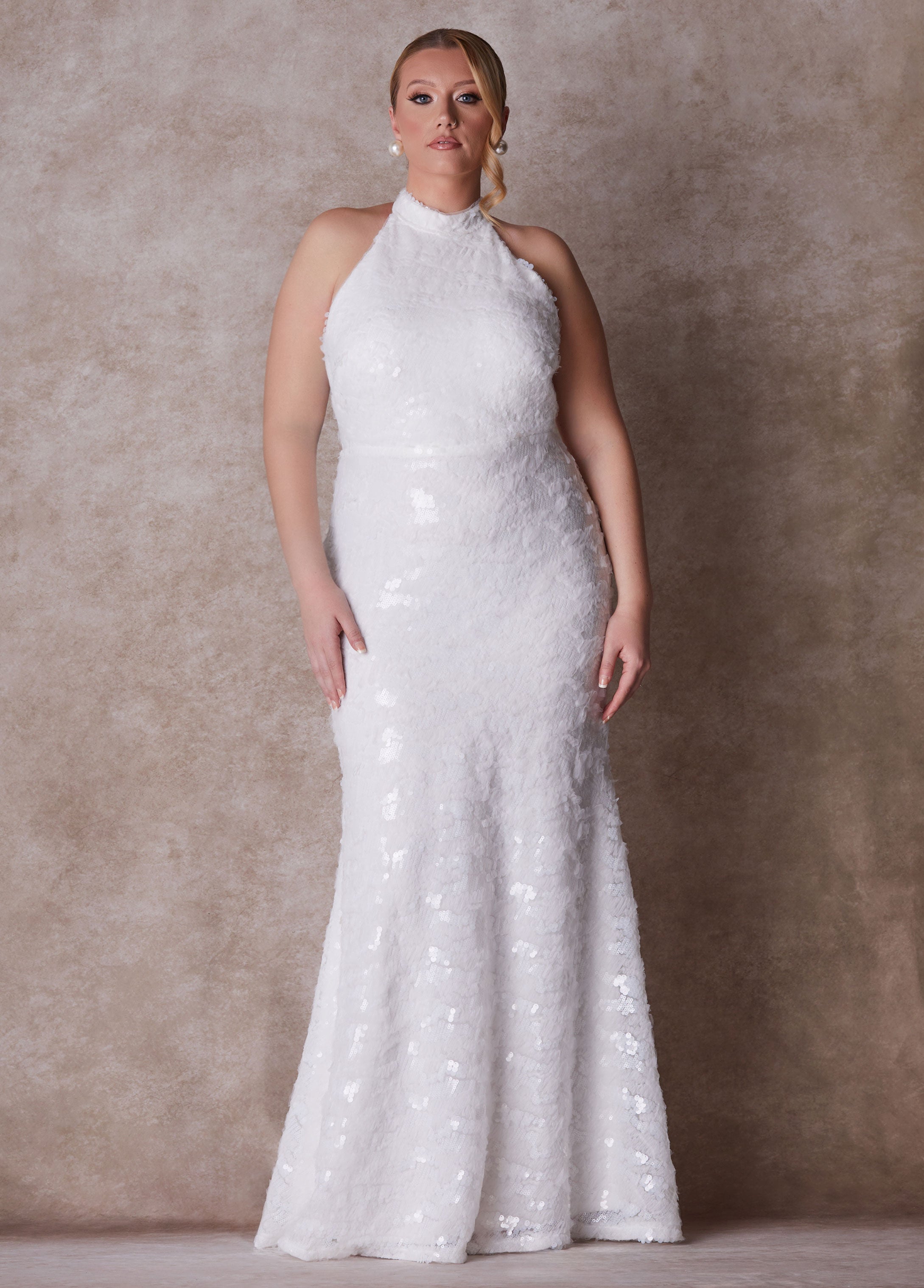 Plus Size The Chloe Halter Wedding Gown, Egret, 20 - Ashley Stewart Plus Size The Chloe Halter Wedding Gown, Egret, 20 - Ashley Stewart