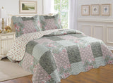 Floral Patchwork Reversible Quilt 3 Piece Set