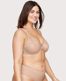 Front-Closure Stretch Lace WonderWire Bra Cafe