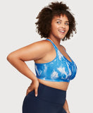 Front-Closure Zip Up Sports Bra Blue Tie-Dye