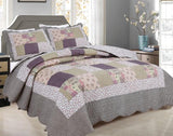 3 Piece Floral Patchwork Reversible Quilt Set