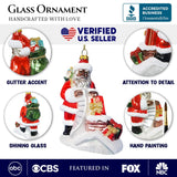 Santa and His List Glass Christmas Ornament