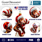 Candy Cane Monkey Glass Ornament