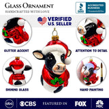 Santas Cow Glass Ornament