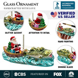 Santas Fishing Adventure Glass Ornament