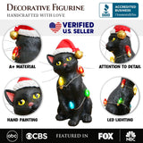 Festive Black Cat With LED Lights Figurine