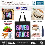 Saved By His Grace Printed Canvas Tote Bag