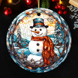 Stained Glass Snowman Ceramic Ornament