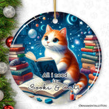 Books And Cats Ceramic Ornament