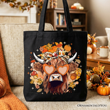 Fall Highland Cow Canvas Tote Bag
