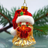 Santas Rooster Glass Ornament