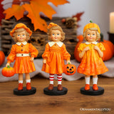 Set Of Three Pumpkin Girl Figurines