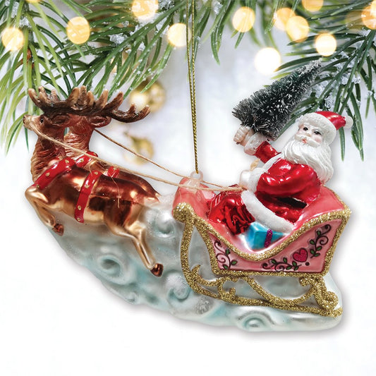 Glass Santas Sleigh Ornament