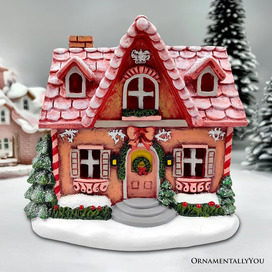 Sparkling Pink Winter Magic LED Gingerbread Home Figurine, 7" Lighted Christmas Decoration Decor