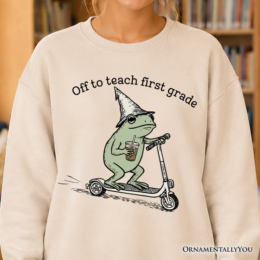 Plus Size Off To Teach First Grade Frog Sweatshirt