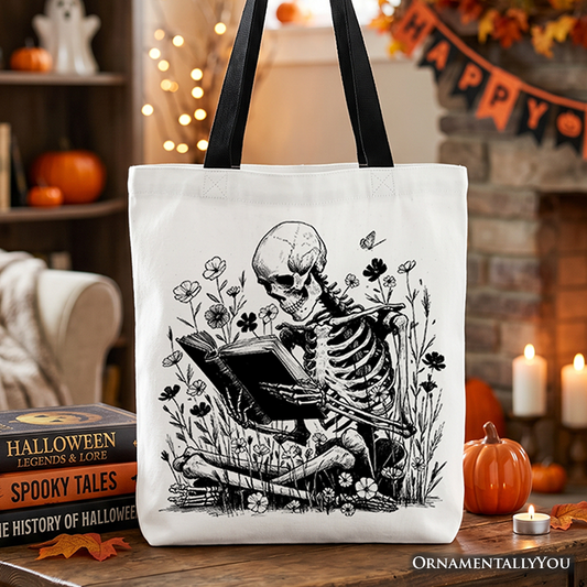 Reading Skeleton Canvas Tote Bag