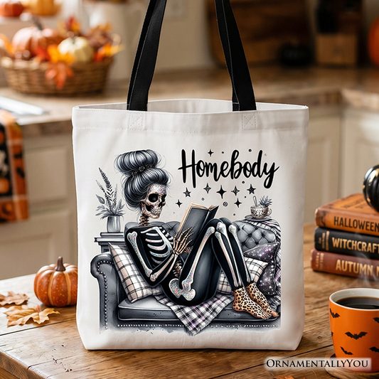 Homebody Reading Skeleton Canvas Tote Bag
