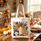 Pumpkin Fall Floral Canvas Tote Bag
