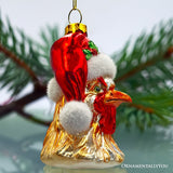 Santas Rooster Glass Ornament