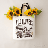 Wild Flowers And Horses Tote Bag