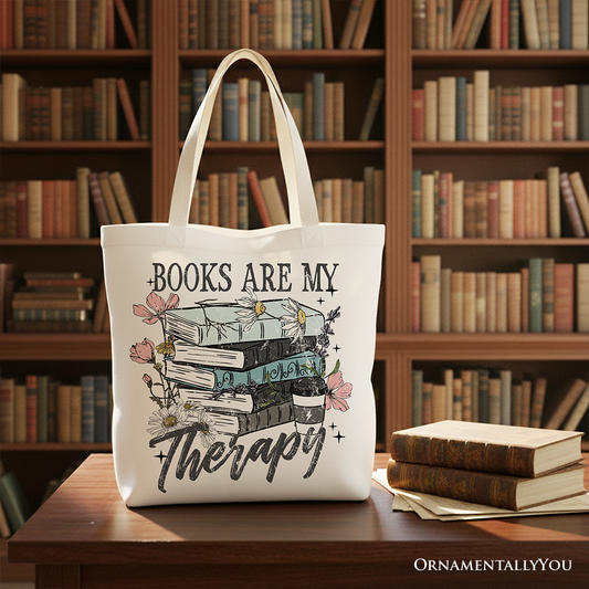 Books Are My Therapy Canvas Tote Bag