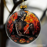 Skeleton and Raven Stained Glass Ornament