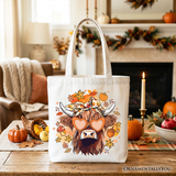 Fall Highland Cow Canvas Tote Bag