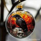 Skeleton and Raven Stained Glass Ornament
