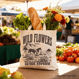 Wild Flowers And Horses Tote Bag