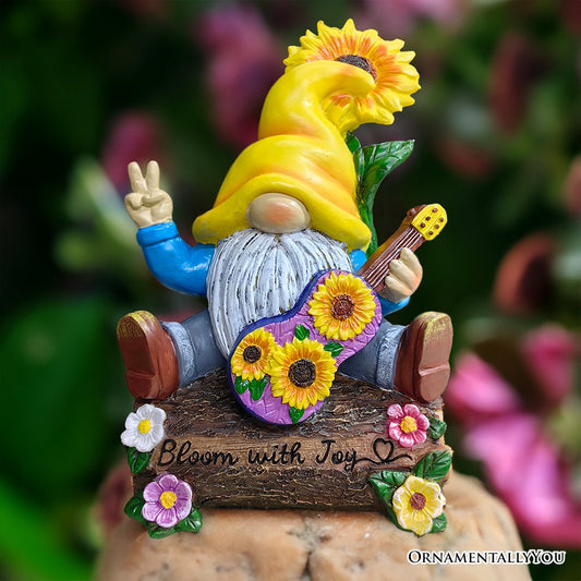 Bloom With Joy Sunflower Gnome 10" Garden Statue Figurine With Guitar, Spring and Summer Home Decoration