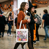 Spooky Teacher Neon Ghost Tote Bag, Retro Halloween Gift Shopper for Educators