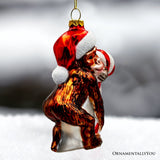 Candy Cane Monkey Glass Ornament