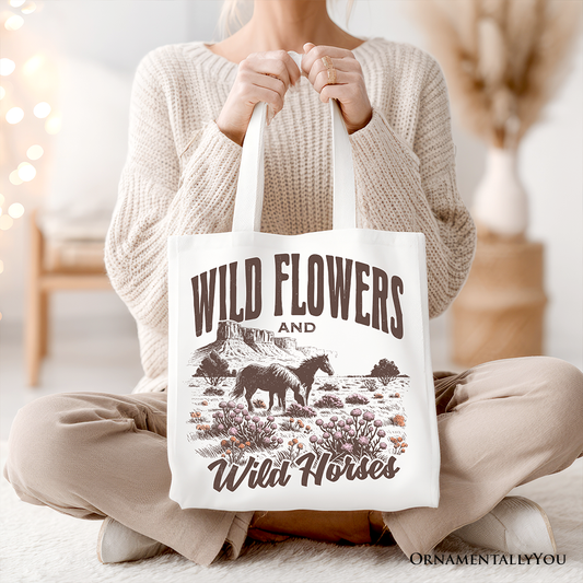 Wild Flowers And Horses Tote Bag