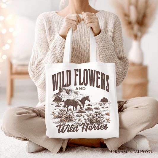 Wild Flowers And Horses Tote Bag