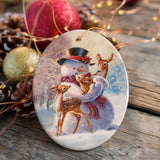 Snowman And Deer Ornament