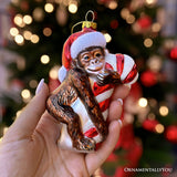 Candy Cane Monkey Glass Ornament