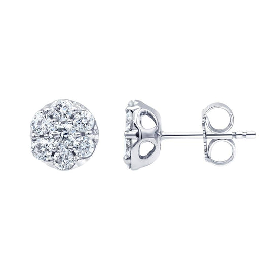1 Carat Lab Grown Diamond Cluster Stud Earrings In Sterling Silver