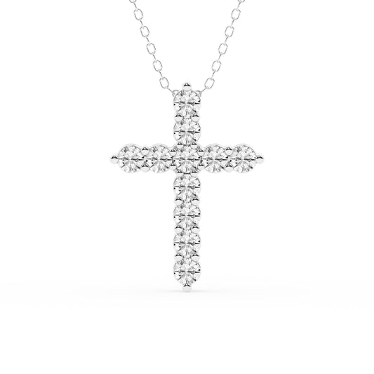 1 Carat Round Lab Diamond Cross Pendant Necklace