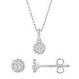 0.50 Carat Lab Grown Sterling Silver Diamond Halo Necklace And Earrings Set