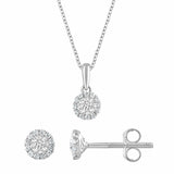 0.50 Carat Lab Grown Sterling Silver Diamond Halo Necklace And Earrings Set